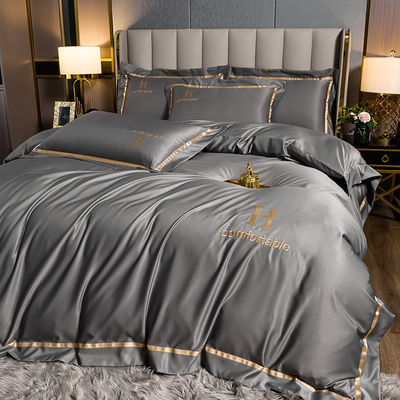 Cama de cama de seda de poliéster bordada por encomenda para final Quarto de luxo em estilo moderno