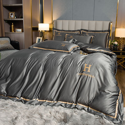 Cama de cama de seda de poliéster bordada por encomenda para final Quarto de luxo em estilo moderno