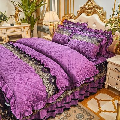 4 peças de roupa de cama de inverno saias de cobertura com bordados de material 100% poliéster