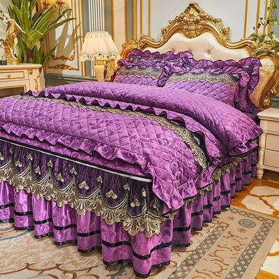 4 peças de roupa de cama de inverno saias de cobertura com bordados de material 100% poliéster