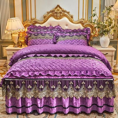 4 peças de roupa de cama de inverno saias de cobertura com bordados de material 100% poliéster