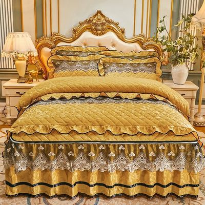 4 peças de roupa de cama de inverno saias de cobertura com bordados de material 100% poliéster