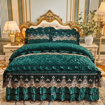 4 peças de roupa de cama de inverno saias de cobertura com bordados de material 100% poliéster