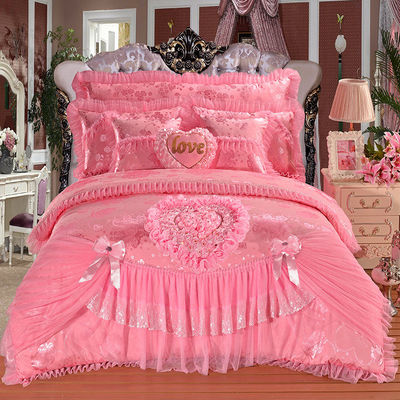 100% de algodão de cor sólida de veludo renda cama cobertor de cobertor saias montadas lençóis de cama 4pcs