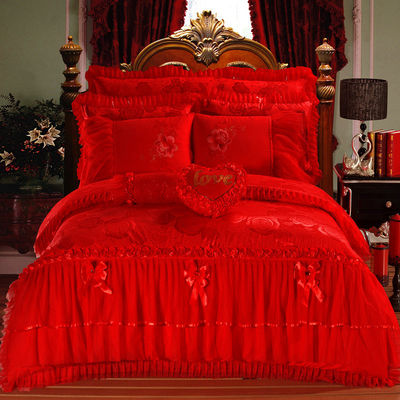 100% de algodão de cor sólida de veludo renda cama cobertor de cobertor saias montadas lençóis de cama 4pcs