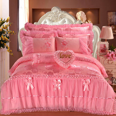100% de algodão de cor sólida de veludo renda cama cobertor de cobertor saias montadas lençóis de cama 4pcs