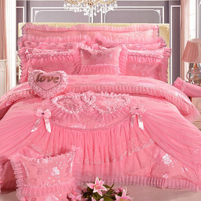 100% de algodão de cor sólida de veludo renda cama cobertor de cobertor saias montadas lençóis de cama 4pcs