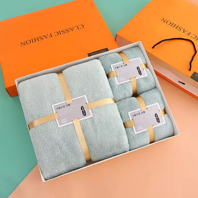 Casa suave e absorvente Hotel Spa Toalha de banho Conjunto de presente em couro de coral espesso Microfibra
