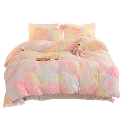 Casa Hotel Casamento Cor do Arco-íris Couro Falso Puro Veludo Fluffy Plush Roupas de Cama Maciça Conjunto 4 Peças