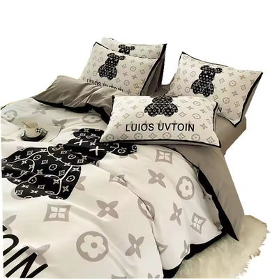 180GSM Cartoon Cabeça de Urso Branco Urso Design Setes de Cama Coleção de Cama de Cama Capa de Cama Cama de Almofada