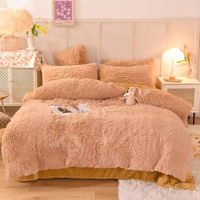 Rainbow Color Cama Conjuntos Peludo Veludo Fluffy Plush Soft Luxury Lenço de cama Conjunto de 4 Pcs