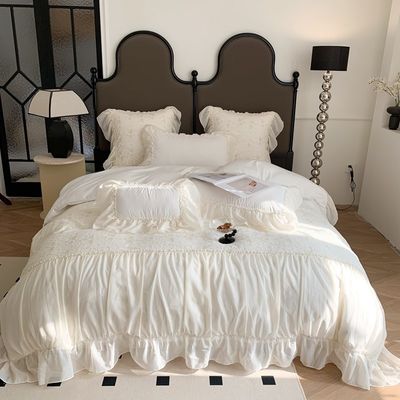 4PCS Set de roupa de cama de cobertor fofinho padrão sólido Set de lençóis de cama de luxo