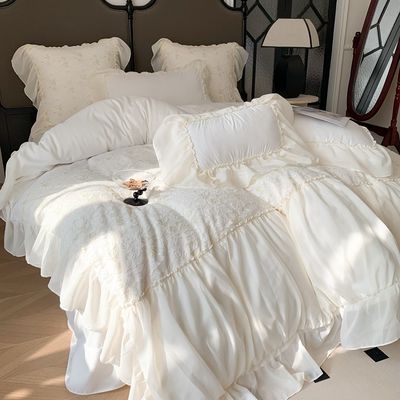 4PCS Set de roupa de cama de cobertor fofinho padrão sólido Set de lençóis de cama de luxo