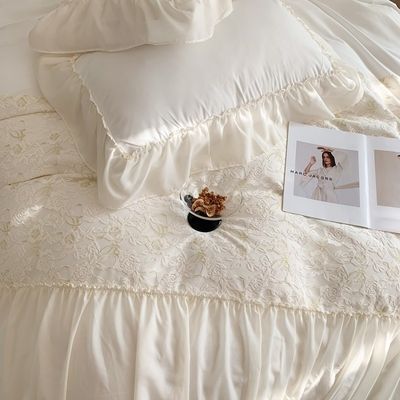 4PCS Set de roupa de cama de cobertor fofinho padrão sólido Set de lençóis de cama de luxo