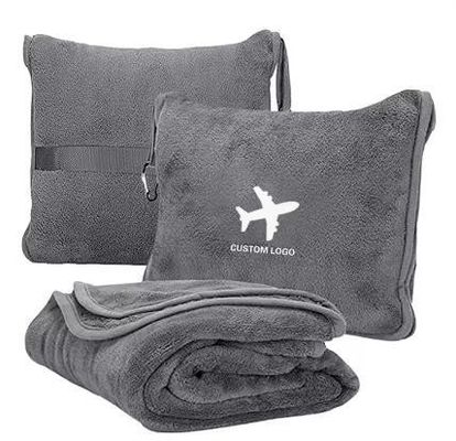 Embroidery Custom Logo Travel Blanket e Pillow Set para viagens de avião confortáveis