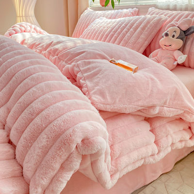 Hot Furry Design Rabbit Falso Fur Fluffy Plush Quente Set de Coberturas de Quatro Peças