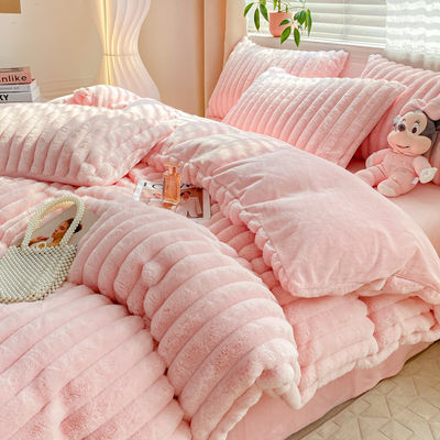 Hot Furry Design Rabbit Falso Fur Fluffy Plush Quente Set de Coberturas de Quatro Peças