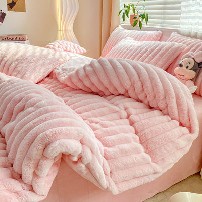 Hot Furry Design Rabbit Falso Fur Fluffy Plush Quente Set de Coberturas de Quatro Peças