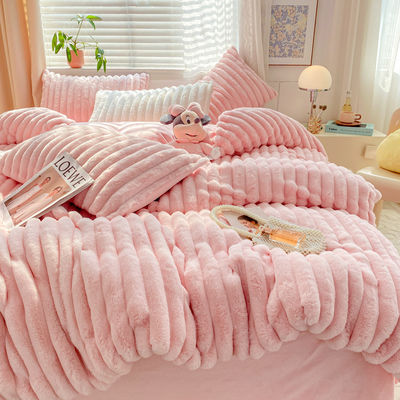 Hot Furry Design Rabbit Falso Fur Fluffy Plush Quente Set de Coberturas de Quatro Peças