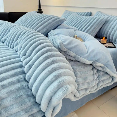 Poliéster Enchendo Coelho Quente Couro Falso Fluffy Plush Coberturão Quente Set para Cama de 2,0m