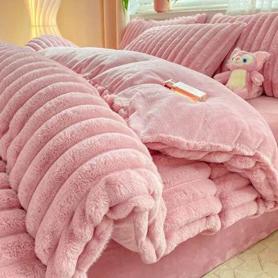 Poliéster Enchendo Coelho Quente Couro Falso Fluffy Plush Coberturão Quente Set para Cama de 2,0m