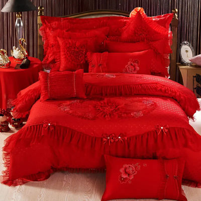 100% de algodão bordado 60S cobertor de cobertor de cama de noiva Setes de lençóis de conforto Setes de roupa de cama de casamento Souvenirs presente