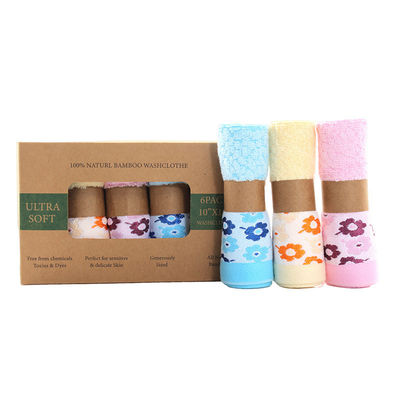 Caixa de presente de lenço quadrado de fibra de bambu com padrão Lava-Rosto de bebê macio e absorvente
