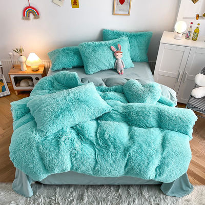 2024 Hot Blue Luxury Shaggy Warm Mink Velvet Crystal Bedding Set para roupa de cama de inverno