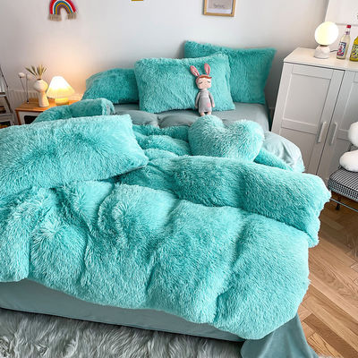 2024 Hot Blue Luxury Shaggy Warm Mink Velvet Crystal Bedding Set para roupa de cama de inverno