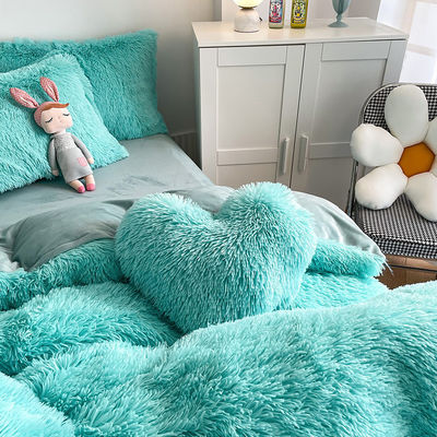 2024 Hot Blue Luxury Shaggy Warm Mink Velvet Crystal Bedding Set para roupa de cama de inverno