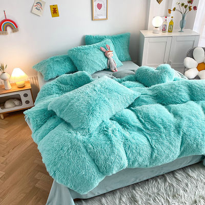 2024 Hot Blue Luxury Shaggy Warm Mink Velvet Crystal Bedding Set para roupa de cama de inverno