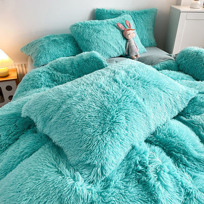 2024 Hot Blue Luxury Shaggy Warm Mink Velvet Crystal Bedding Set para roupa de cama de inverno