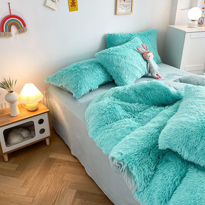 2024 Hot Blue Luxury Shaggy Warm Mink Velvet Crystal Bedding Set para roupa de cama de inverno