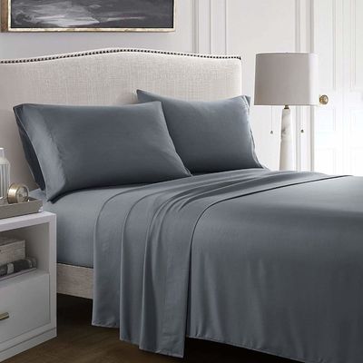 Conjunto de cama macia sustentável 1800TC de algodão egípcio sólido com lençol de cama de cobertor de 4 peças
