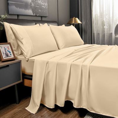 Conjunto de cama macia sustentável 1800TC de algodão egípcio sólido com lençol de cama de cobertor de 4 peças