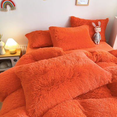 Laranja Brilhante Luxo Cachalote Mink Quente Veludo Cristal Cama De Cama Conjunto para 1,8m Camas de 6 pés