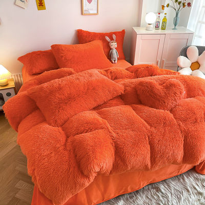 Laranja Brilhante Luxo Cachalote Mink Quente Veludo Cristal Cama De Cama Conjunto para 1,8m Camas de 6 pés