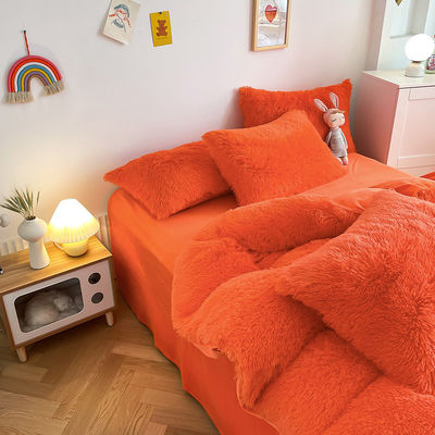 Laranja Brilhante Luxo Cachalote Mink Quente Veludo Cristal Cama De Cama Conjunto para 1,8m Camas de 6 pés