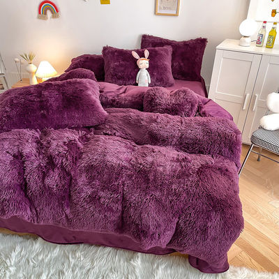 200TC Contagem de fios Cor Roxa Luxo Shaggy Mink Quente Veludo Cama de Inverno