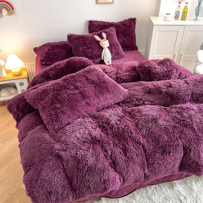 200TC Contagem de fios Cor Roxa Luxo Shaggy Mink Quente Veludo Cama de Inverno