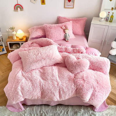 Nenhuma personalização necessária Morden Luxury Jade Pink Shaggy Warm Mink Velvet Bedding Set