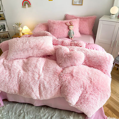 Nenhuma personalização necessária Morden Luxury Jade Pink Shaggy Warm Mink Velvet Bedding Set