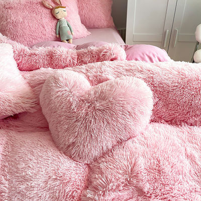 Nenhuma personalização necessária Morden Luxury Jade Pink Shaggy Warm Mink Velvet Bedding Set