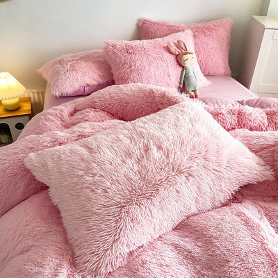 Nenhuma personalização necessária Morden Luxury Jade Pink Shaggy Warm Mink Velvet Bedding Set
