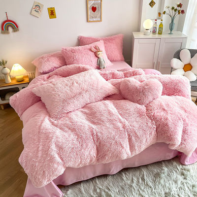 Nenhuma personalização necessária Morden Luxury Jade Pink Shaggy Warm Mink Velvet Bedding Set