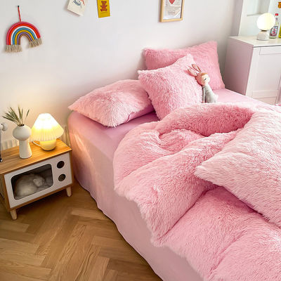 Nenhuma personalização necessária Morden Luxury Jade Pink Shaggy Warm Mink Velvet Bedding Set