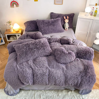 Princesa Estilo Cinza Roxo Shaggy Mink Quente Veludo Cristal Coberturão Set para Inverno