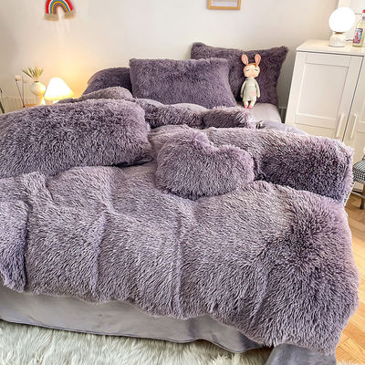 Princesa Estilo Cinza Roxo Shaggy Mink Quente Veludo Cristal Coberturão Set para Inverno