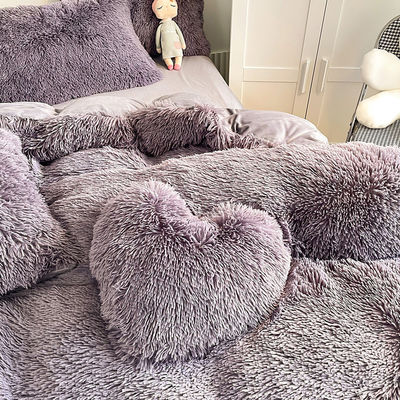 Princesa Estilo Cinza Roxo Shaggy Mink Quente Veludo Cristal Coberturão Set para Inverno