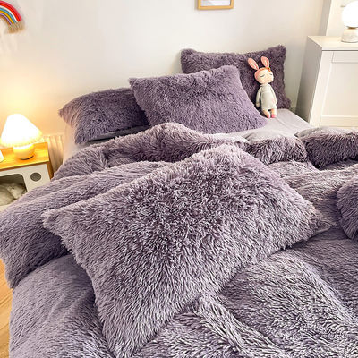 Princesa Estilo Cinza Roxo Shaggy Mink Quente Veludo Cristal Coberturão Set para Inverno